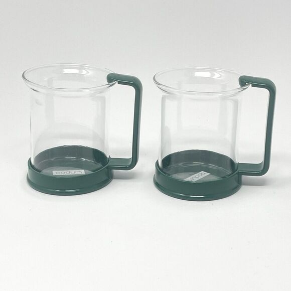 Vintage Bodum Brazil Cappuccino Coffee Tea Cups Mugs Dark Green Set Of 2 - Picture 1 of 7